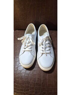 Lauren Ralph Lauren White Lace Up Leather Sneakers with Logo Size 10 NWOB